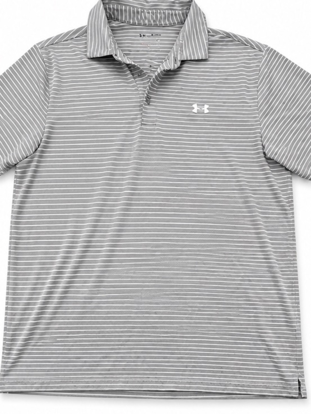 Under Armour Gray and White Striped HeatGear Polo